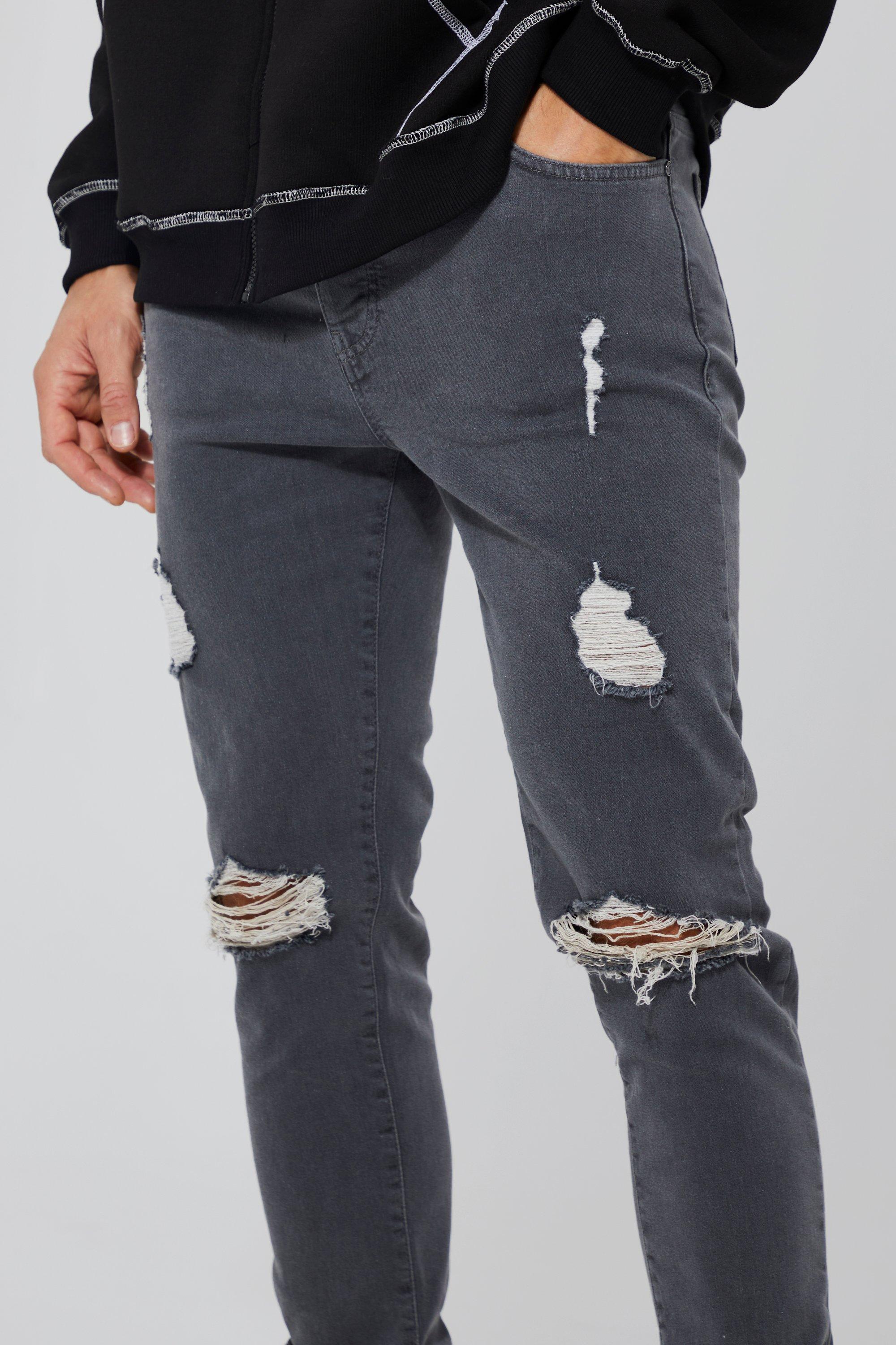 Grey ripped hot sale knee jeans